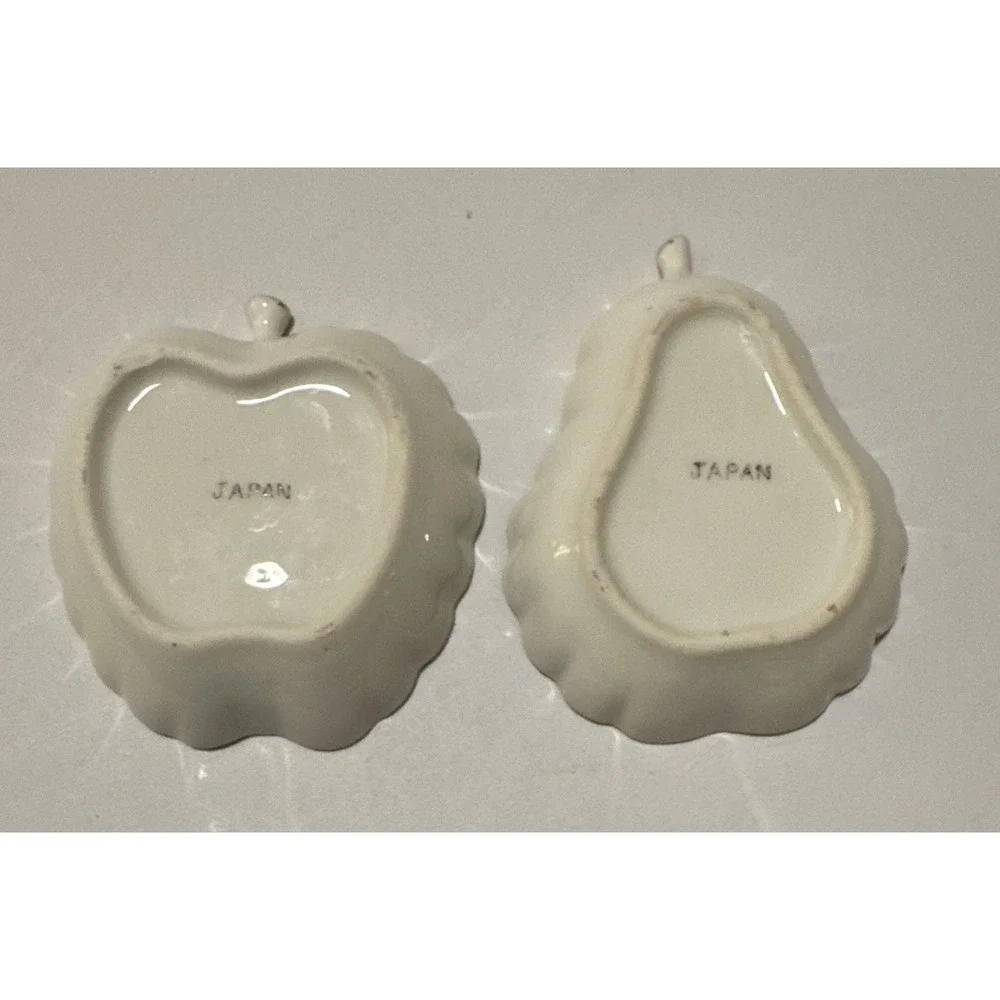 Lefton Pear/Apple‎ Tea Bag Holder Trinket Dishes Floral & Gold Trim  Japan MCM